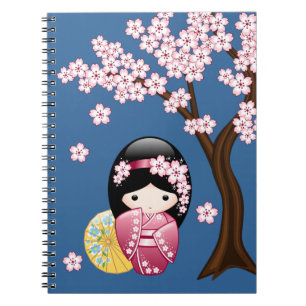 Cuaderno Muñeca Kokeshi de primavera - Geisha japonesa suav