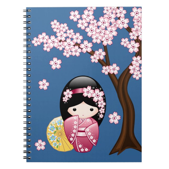 Cuaderno Muñeca Kokeshi de primavera - Geisha japonesa suav (Frente)