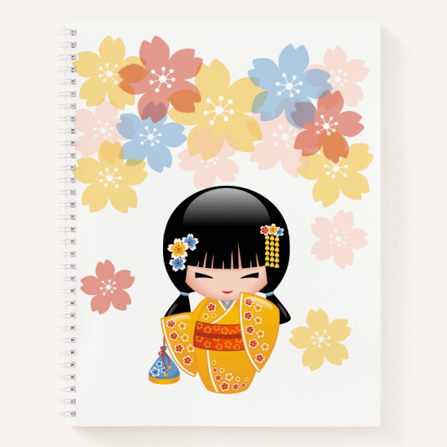 Cuaderno Muñeca kokeshi de verano - Chica Geisha de Kimono  (Anverso)