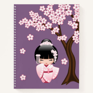 Cuaderno Muñeca Kokeshi kimono blanca - Chica Geisha lindo