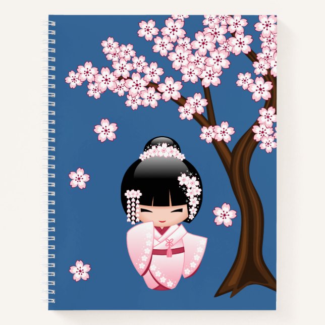 Cuaderno Muñeca Kokeshi kimono blanca - Chica Geisha lindo (Anverso)
