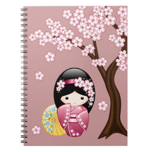 Cuaderno Muñeca Kokeshi primavera - Geisha japonesa suave e