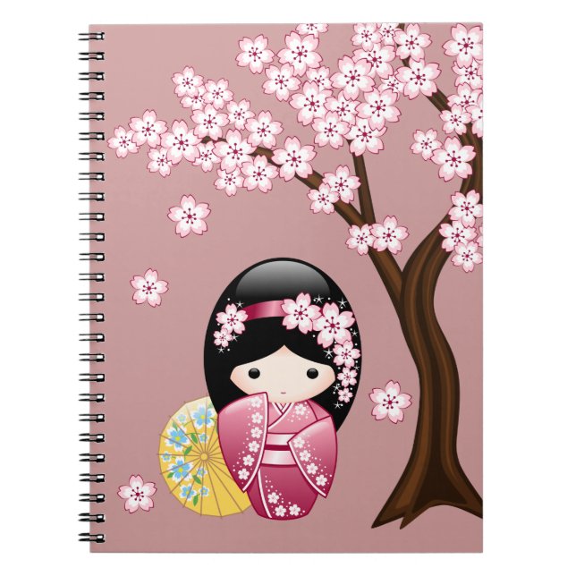 Cuaderno Muñeca Kokeshi primavera - Geisha japonesa suave e (Frente)