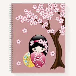 Cuaderno Muñeca Kokeshi primavera - Geisha japonesa suave e