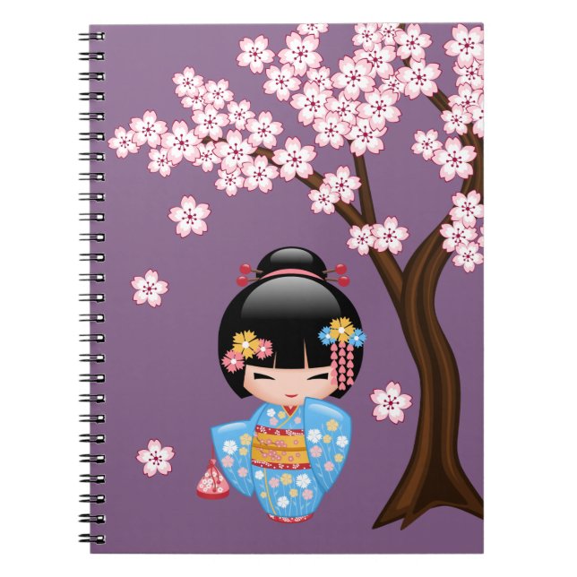 Cuaderno Muñeca Maiko Kokeshi - Chica Geisha de Kimono Azul (Frente)
