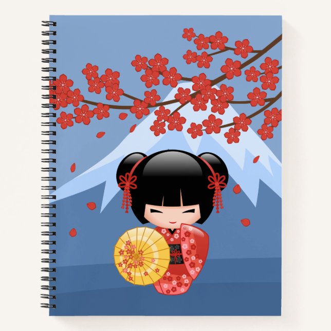 Cuaderno Muñeca roja Sakura Kokeshi - Chica cute Geisha (Anverso)