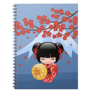 Cuaderno Muñeca roja Sakura Kokeshi - Chica cute Geisha