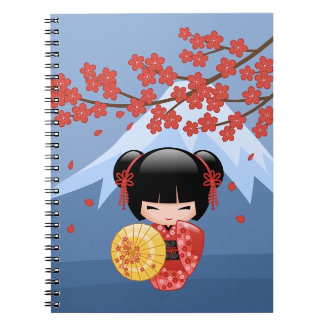 Cuaderno Muñeca roja Sakura Kokeshi - Chica cute Geisha (Frente)