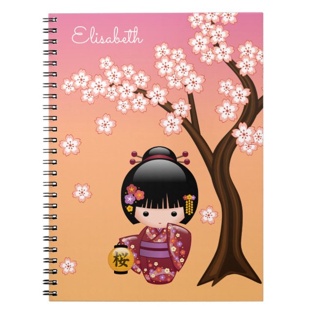 Cuaderno Muñeca Sakura Kokeshi - Chica de Geisha en la Enví (Frente)