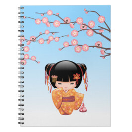 Cuaderno Muñeca Ume Kokeshi - Azul Chica Geisha japonés