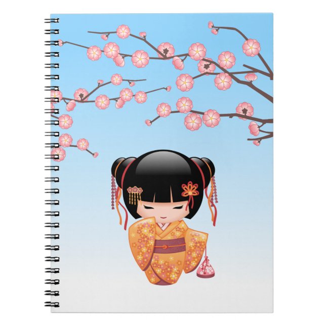 Cuaderno Muñeca Ume Kokeshi - Azul Chica Geisha japonés (Frente)
