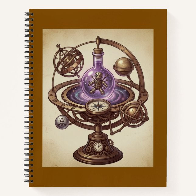 Cuaderno Muñeca Vudú Cósmica Steampunk Orrery Fantasía (Anverso)