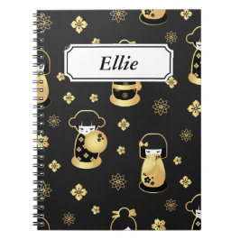 Cuaderno Muñecas japonesas de oro negras elegantes