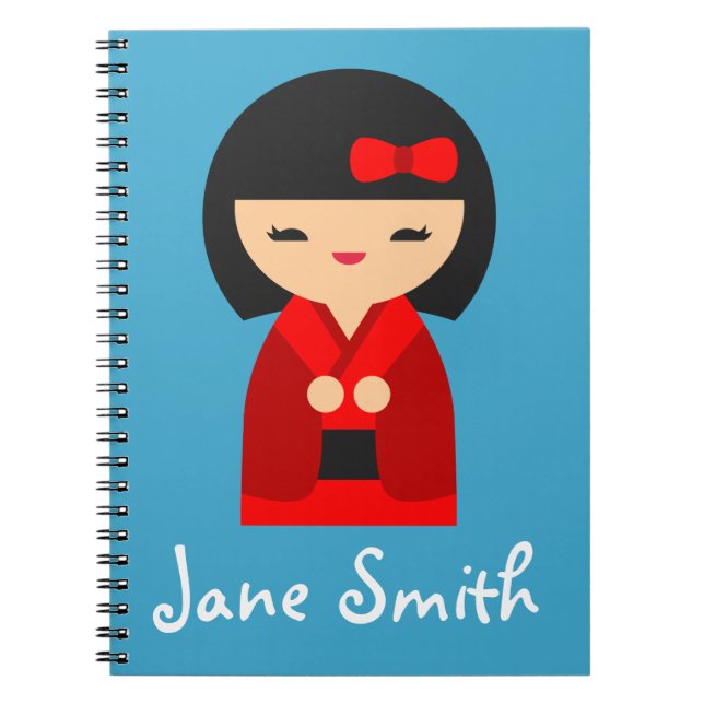 Cuaderno Muñecas japonesas kokeshi, naranja cutto (Frente)