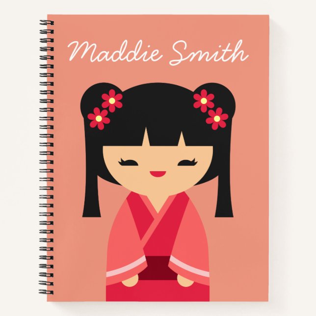 Cuaderno Muñecas japonesas Kokeshi rosadas (Anverso)