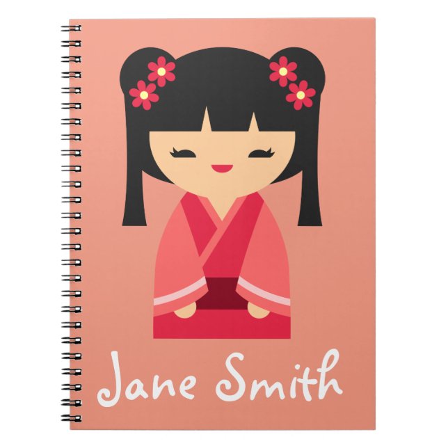 Cuaderno Muñecas japonesas Kokeshi rosadas (Frente)