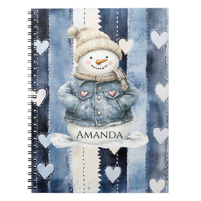 Cuaderno Muñeco de Nieve de Mezclilla Corazones (Frente)