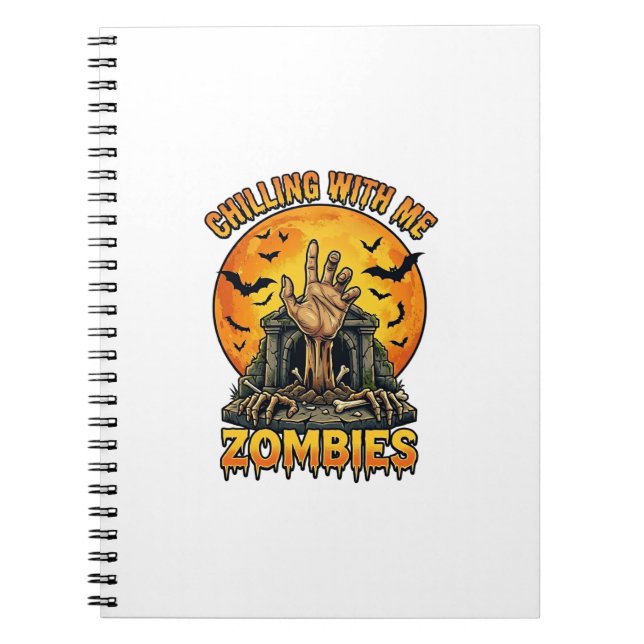 Cuaderno Murciélagos de luna llena lápida mano zombies esca (Frente)