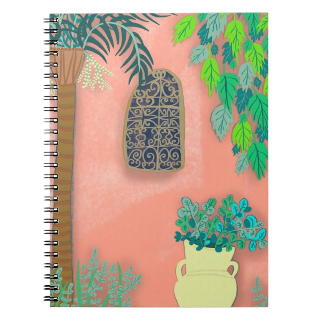 Cuaderno Muro de jardín rosa Palm Tree Marruecos (Frente)