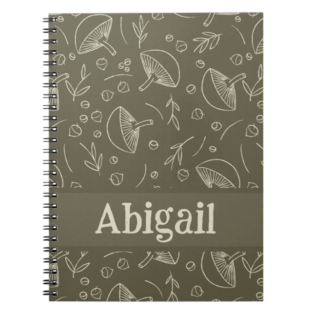 Cuaderno Mushroom Sage Green Woodland Design Funky Boho (Frente)