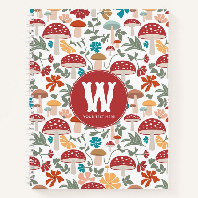 Cuaderno Mushrooms & Floral Mid Century Monograma moderno (Anverso)