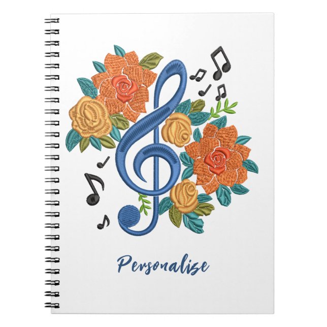 Cuaderno Music Clef Note Naranja Flores Notas Musicales (Frente)