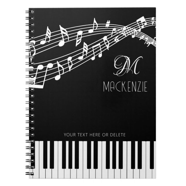 Cuaderno Music Notes Piano Monograma Nombre (Frente)