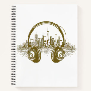 Cuaderno Música Auriculares Rhyme Maravilloso Vector de Vib