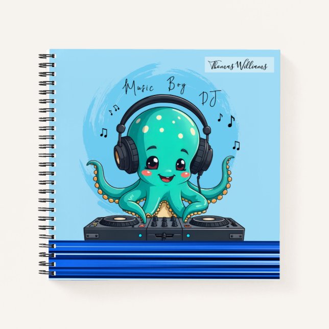 Cuaderno Música Boy, feliz Fiesta del DJ del pulpo (Anverso)