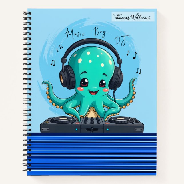 Cuaderno Música Boy, feliz Fiesta del DJ del pulpo (Anverso)