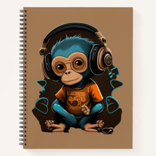 Cuaderno Música Cute Monkey Escuchando, Música Mono Inmerso