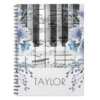Cuaderno música de flores de color azul polvoriento