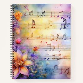 CUADERNO MÚSICA DE HOJA DE COLOR ACUÁTICO CON FLORES COLORI
