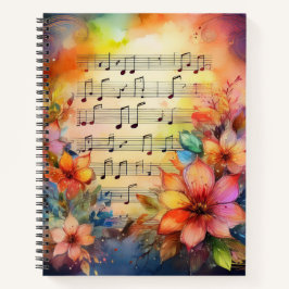 CUADERNO MÚSICA DE HOJA DE COLOR ACUÁTICO CON FLORES COLORI