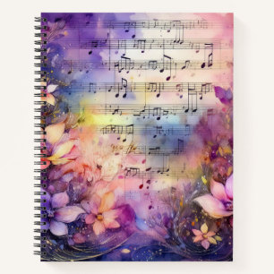 CUADERNO MÚSICA DE HOJA DE COLOR ACUÁTICO CON FLORES COLORI