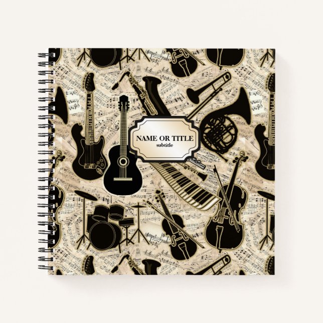 Cuaderno Música de hojas e instrumentos Black/Gold ID481 (Anverso)