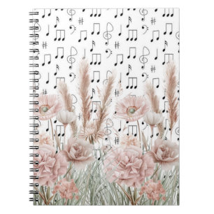Cuaderno Música De Hojas Vintage Con Flores Lejanas Peony R