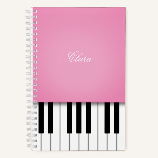 Cuaderno Música de piano rosa bonita personalizada (Anverso)