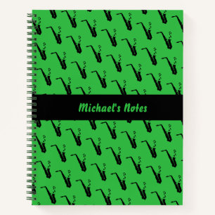 Cuaderno Música divertida saxofónica notas verde personaliz