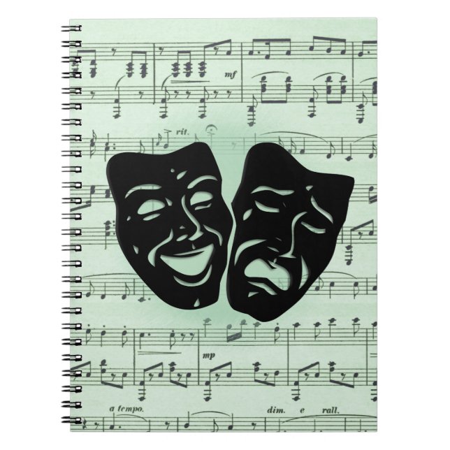 Cuaderno Música verde y máscaras griegas de teatro (Frente)