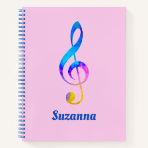 Cuaderno Musical Rainbow Swirle Treble Clef y nombre rosado