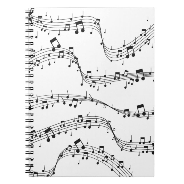 Cuaderno Músico de patrón de notas musicales en blanco y ne (Frente)