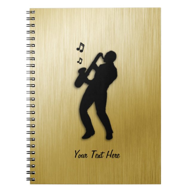 Cuaderno Músico de saxofón dorado con nombre (Frente)