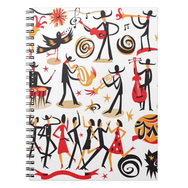 Cuaderno músicos de jazz - íconos establecidos. Aislado en  (Frente)
