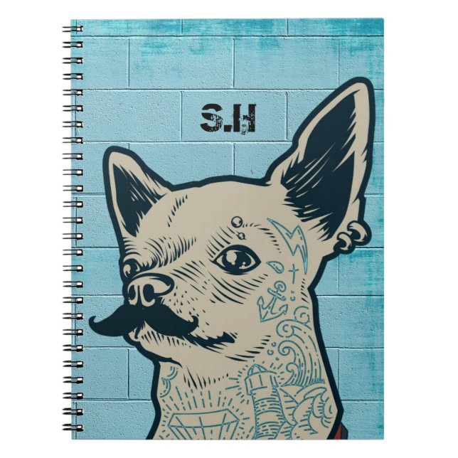 Cuaderno Mustache Chihuahua Graffiti Monograma (Frente)