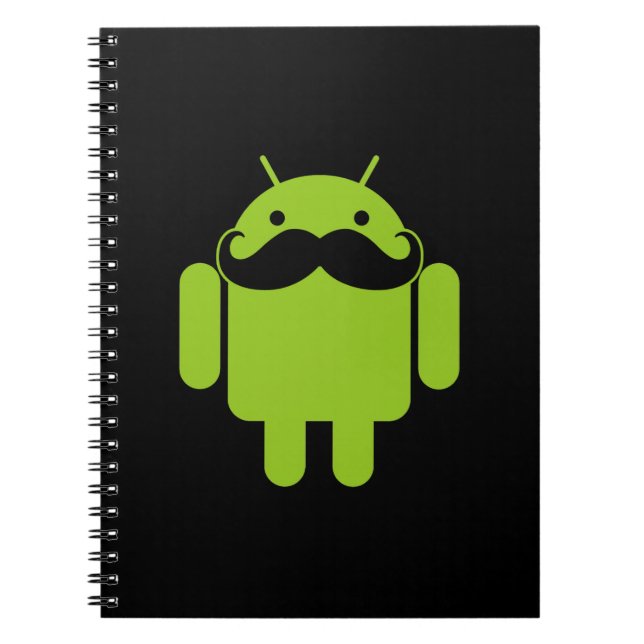 Cuaderno Mustache del icono del robot android en negro (Frente)