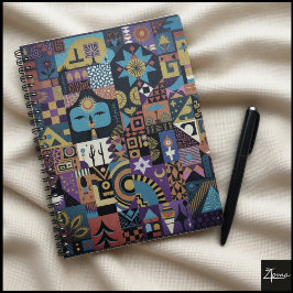 Cuaderno Muted Earthy Folk Art Patchwork Quilt