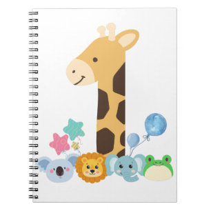 Cuaderno My First Birthday. Giraffe and Happy Animals Desig