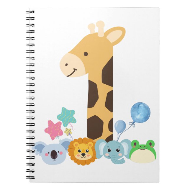 Cuaderno My First Birthday. Giraffe and Happy Animals Desig (Frente)