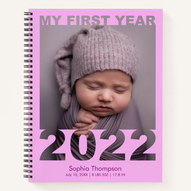 Cuaderno My First Year 2022 Modern Cutout Baby Photo Pink (Anverso)